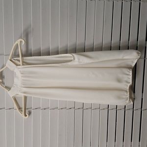 S Sheer Cream Loose Blouse w Elastic Waist String and Ribbons on Back